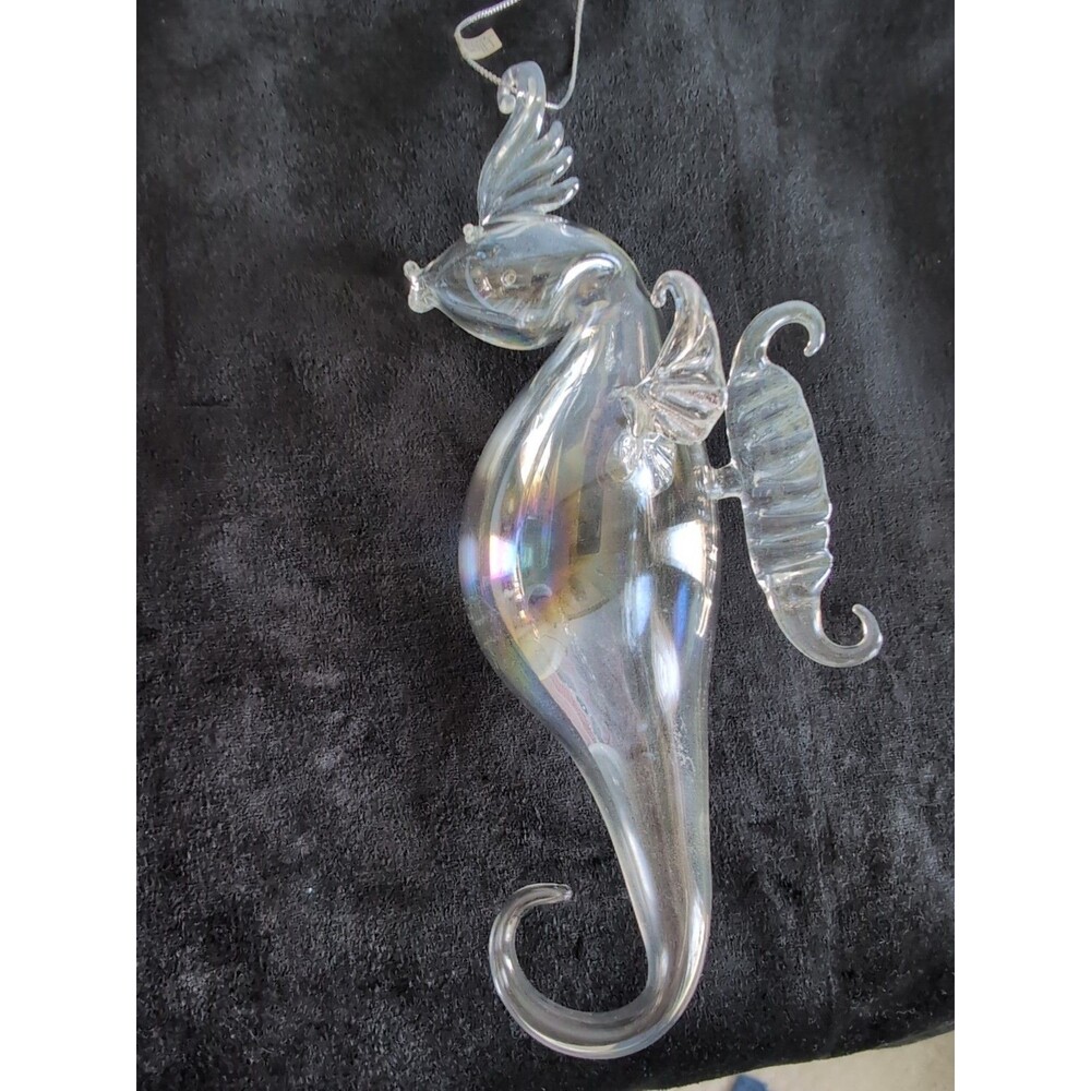 Glass Seahorse Christmas Ornament Crystal Hand Blown Alessandra Opalescent